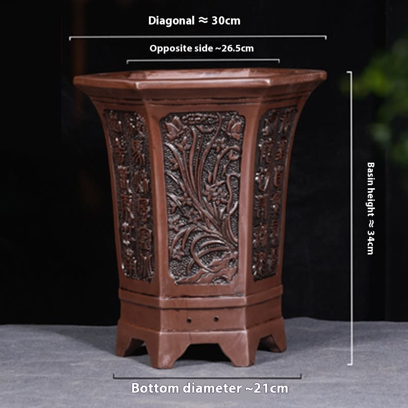 Antique Style Redware Flower Pot Retro Square Hexagonal Bonsai view 5