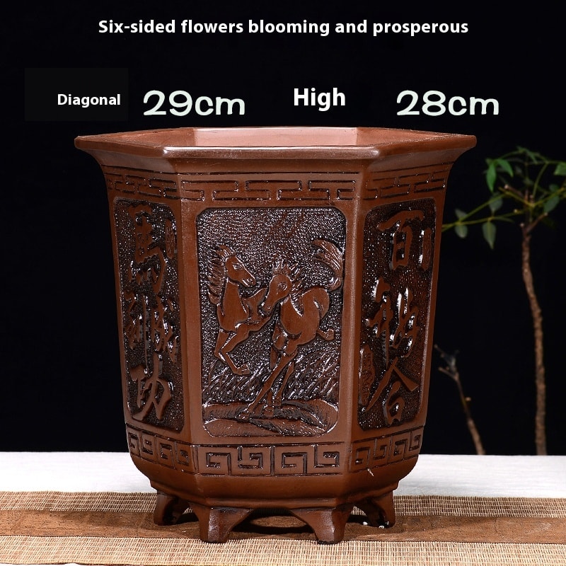 Antique Style Redware Flower Pot Retro Square Hexagonal Bonsai view 22