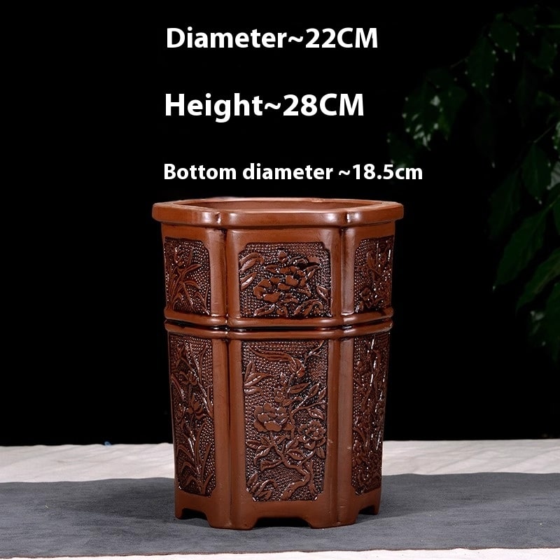 Antique Style Redware Flower Pot Retro Square Hexagonal Bonsai view 2