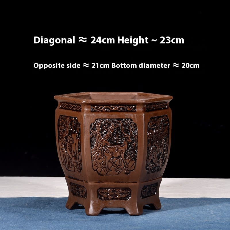 Antique Style Redware Flower Pot Retro Square Hexagonal Bonsai view 17