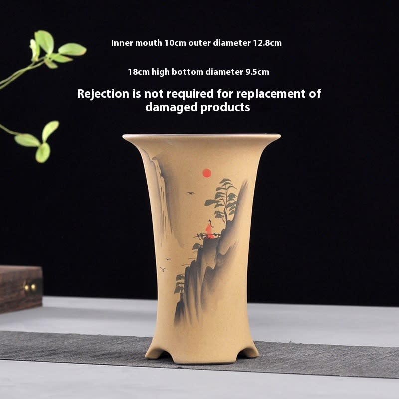 Ceramic Orchid Flower Pot Round High Chinese Style Traditional Orchid Basin view 3