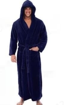 Warm Men's Plus Size Thick Hooded Long Sleeve Nightgown view 5