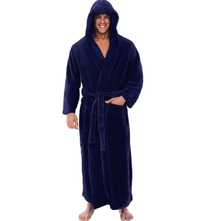 Warm Men's Plus Size Thick Hooded Long Sleeve Nightgown view 3