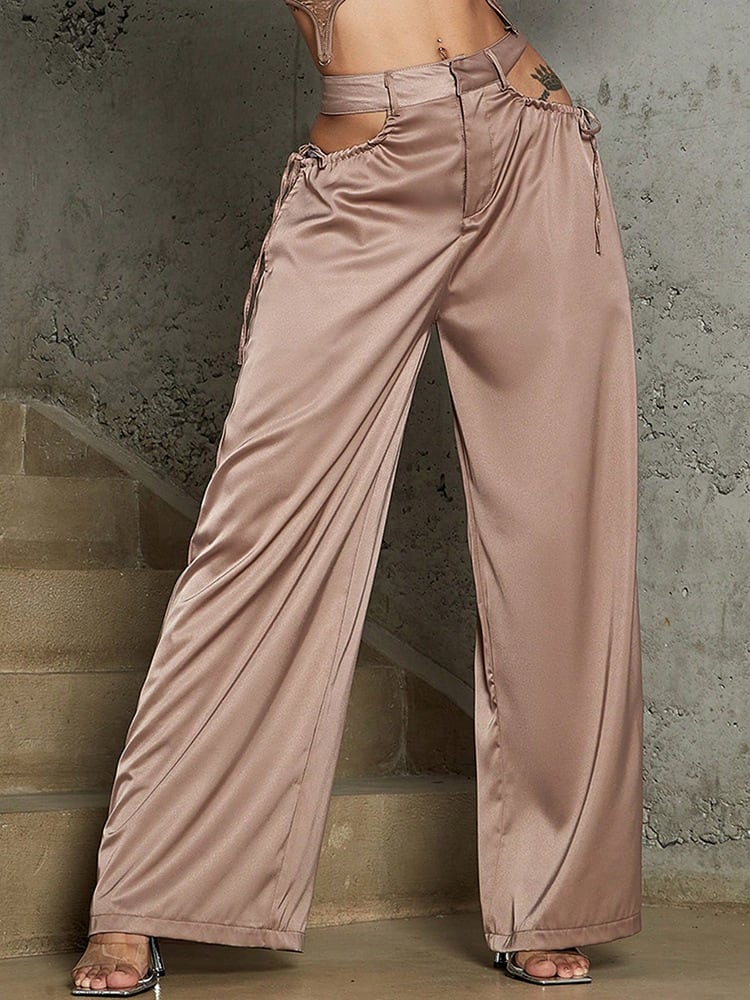 Waist Hollow Buckle Female High Waist Straight Pants view 2