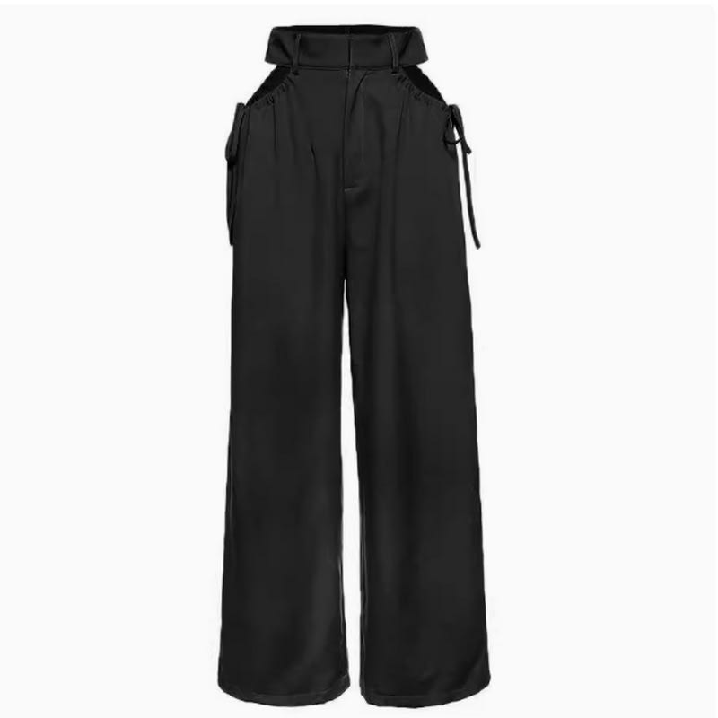 Waist Hollow Buckle Female High Waist Straight Pants view 3