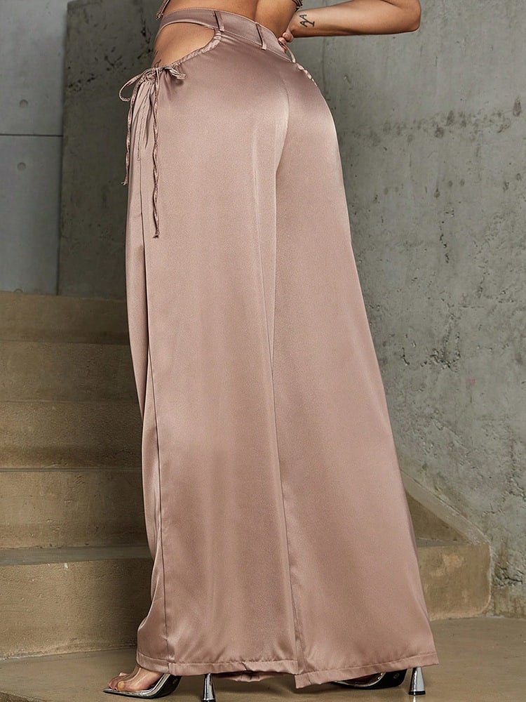 Waist Hollow Buckle Female High Waist Straight Pants view 5