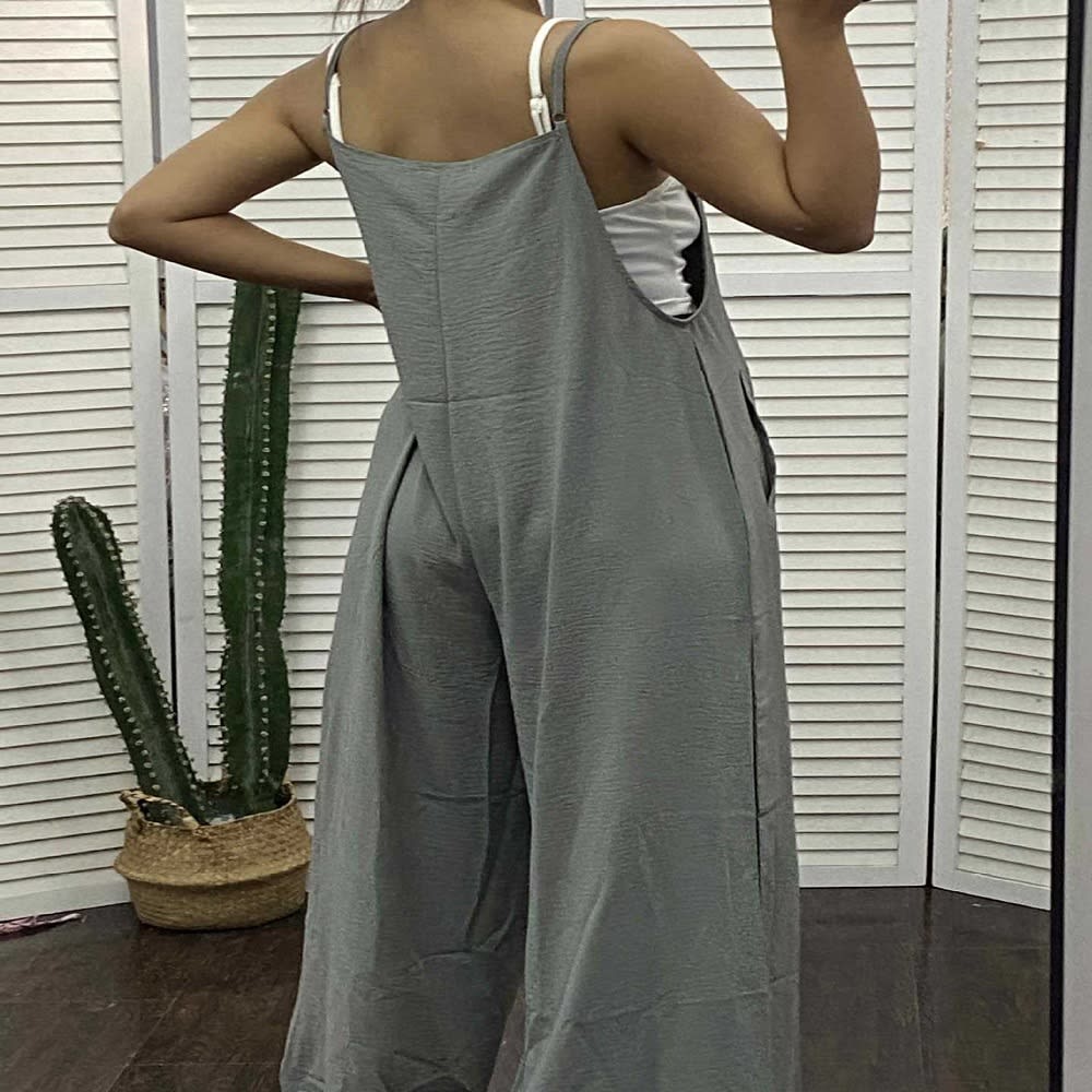 Women's Sleeveless Jumpsuit With Pockets And Adjustable Shoulder Strap Fashion Loose Wide Leg Straight Overalls Summer Beach Trousers view 9