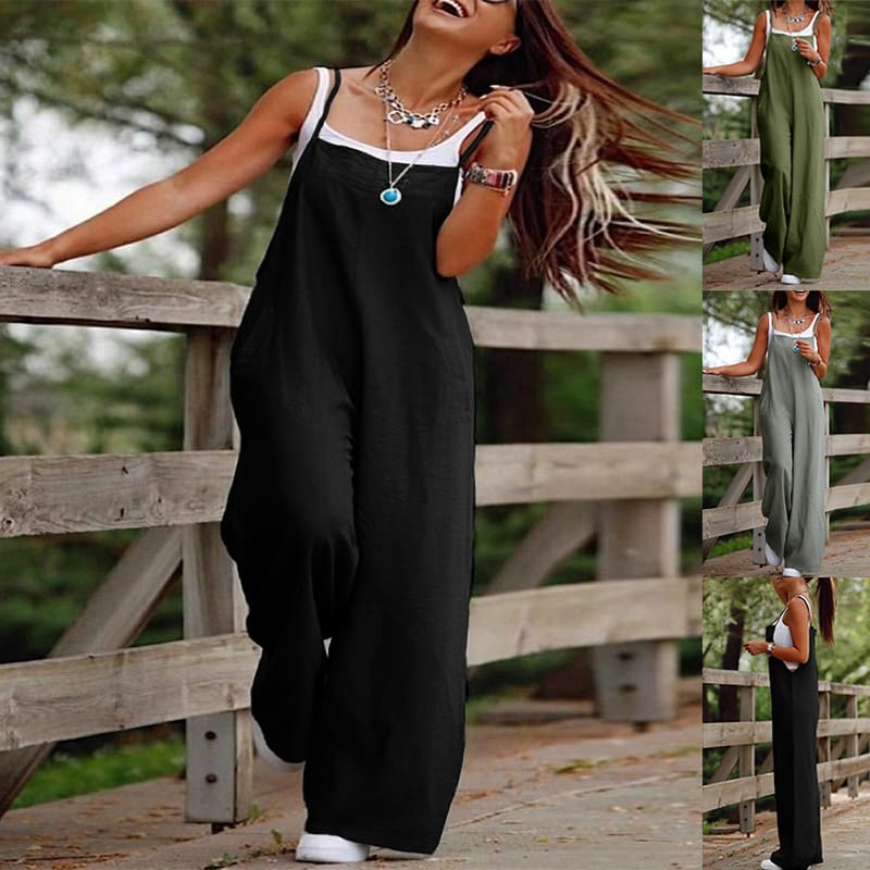 Women's Sleeveless Jumpsuit With Pockets And Adjustable Shoulder Strap Fashion Loose Wide Leg Straight Overalls Summer Beach Trousers view 5