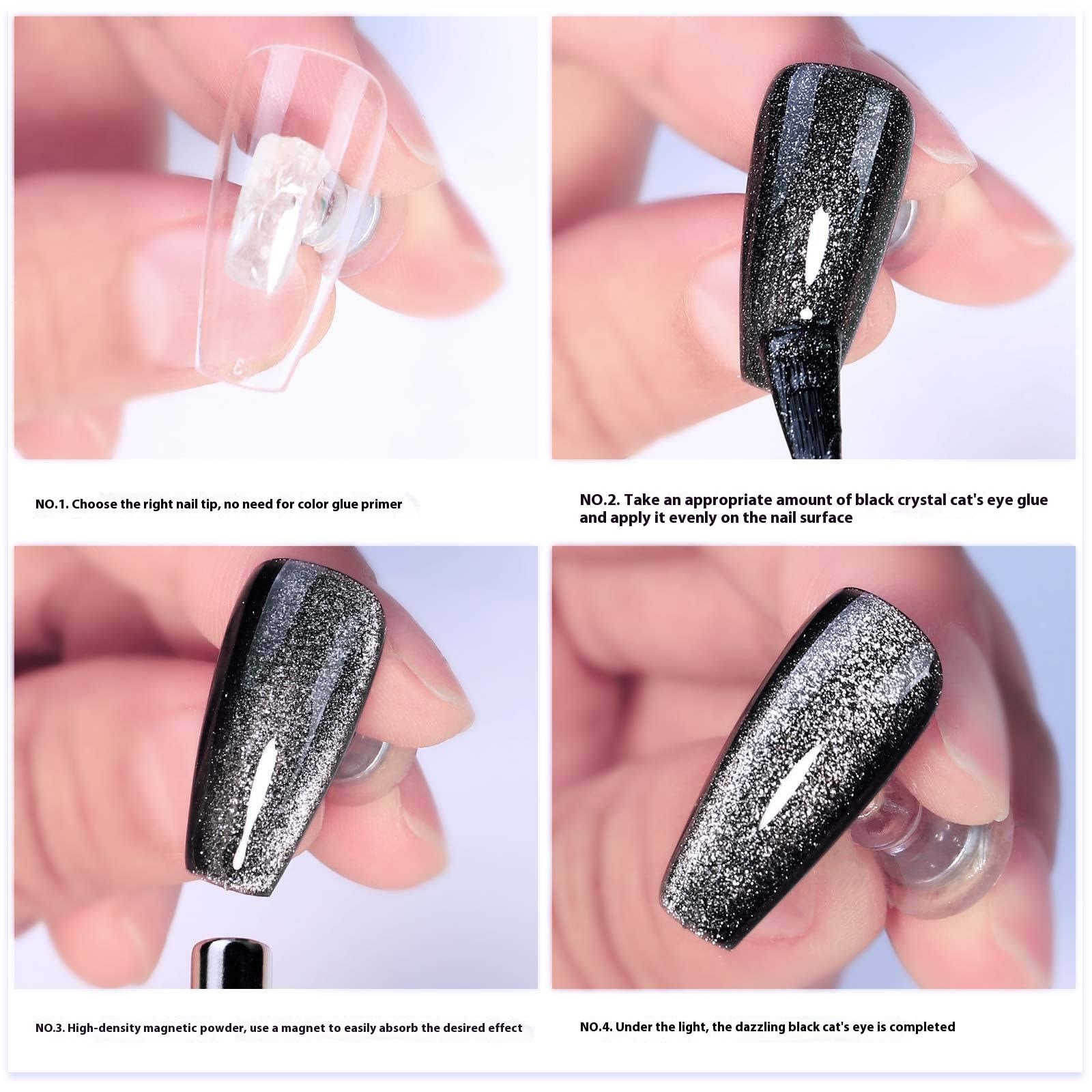 Extremely Black Spar Cat's Eye Flashing Dark Fairy Style Nail Polish view 4