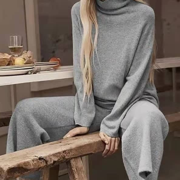 Long Sleeve Wide Leg Pants Fashion Loose High Collar Knit Casual Two-piece Set view 4