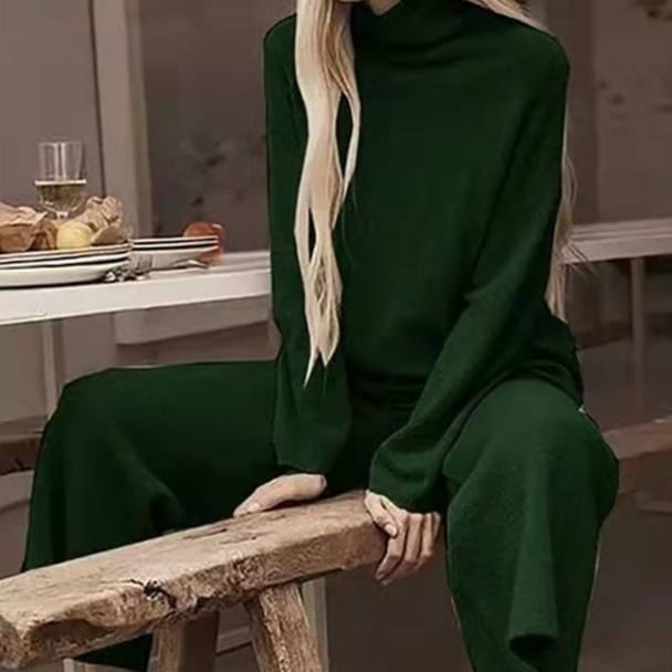 Long Sleeve Wide Leg Pants Fashion Loose High Collar Knit Casual Two-piece Set view 2
