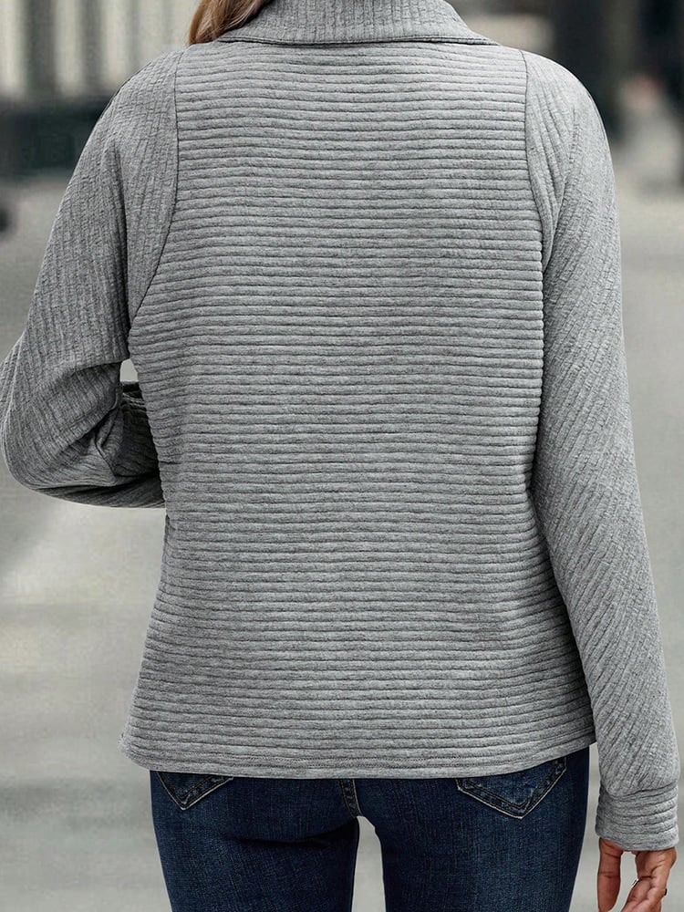 Zipper Stand Collar Pullover Sweatshirt Fashion Solid Striped Long Sleeve Top Spring And Autumn Women's Clothing view 14