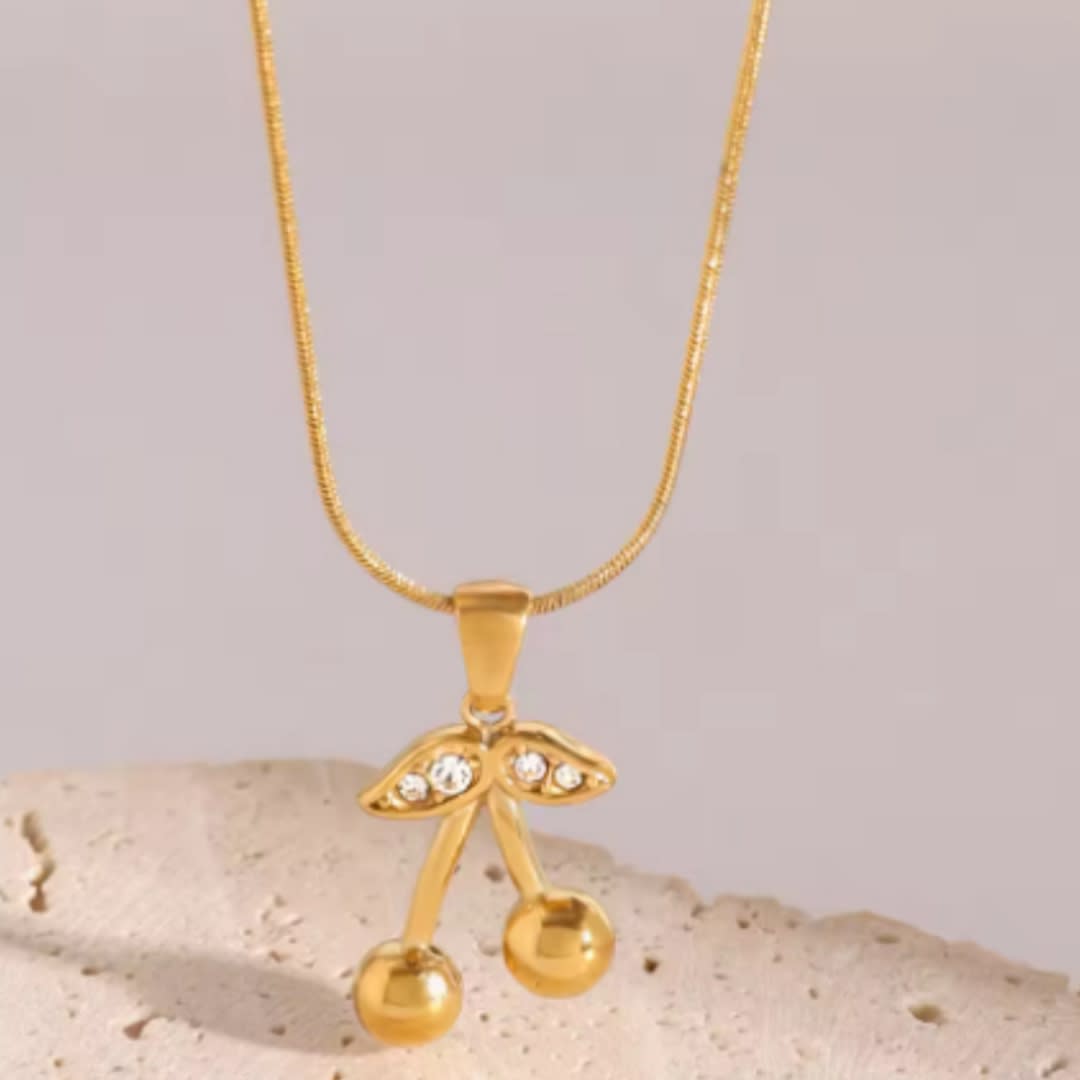 Stainless Steel Cherry Necklace Cute Earrings Ornament Women view 2