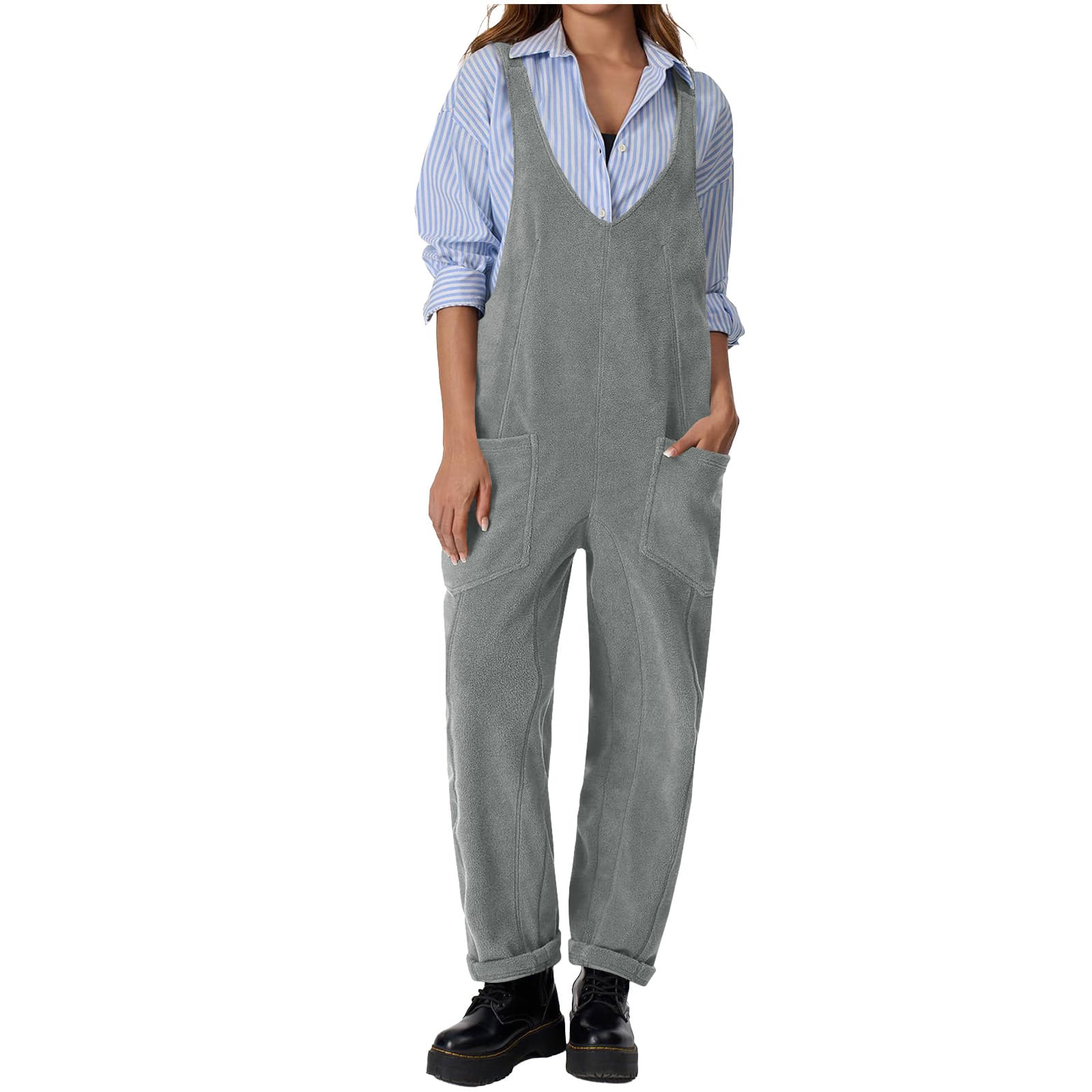 Casual Suspender Trousers Polar Fleece Tooling Style Jumpsuit view 2