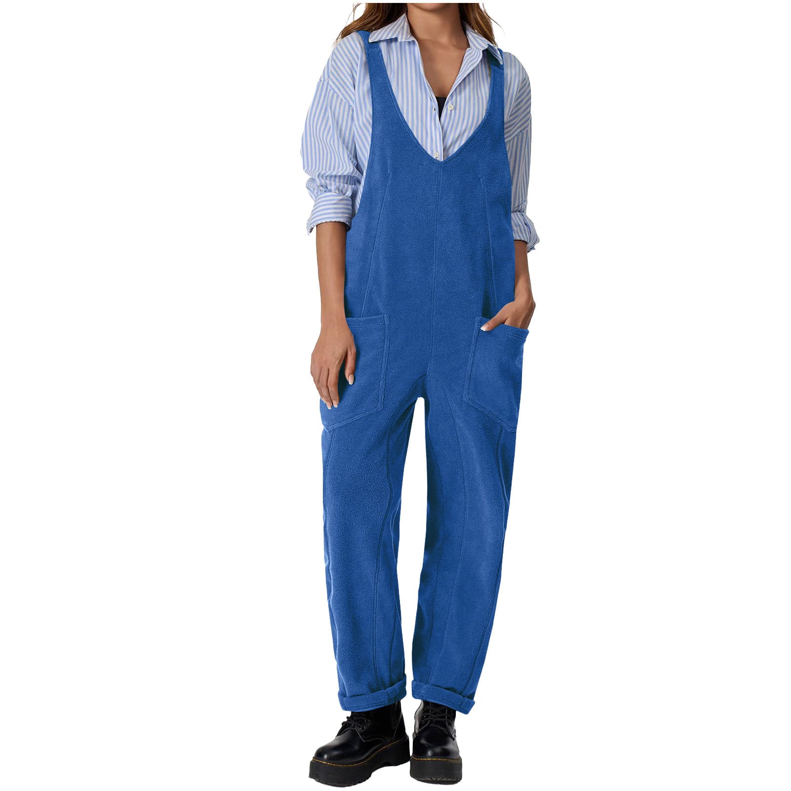 Casual Suspender Trousers Polar Fleece Tooling Style Jumpsuit view 5