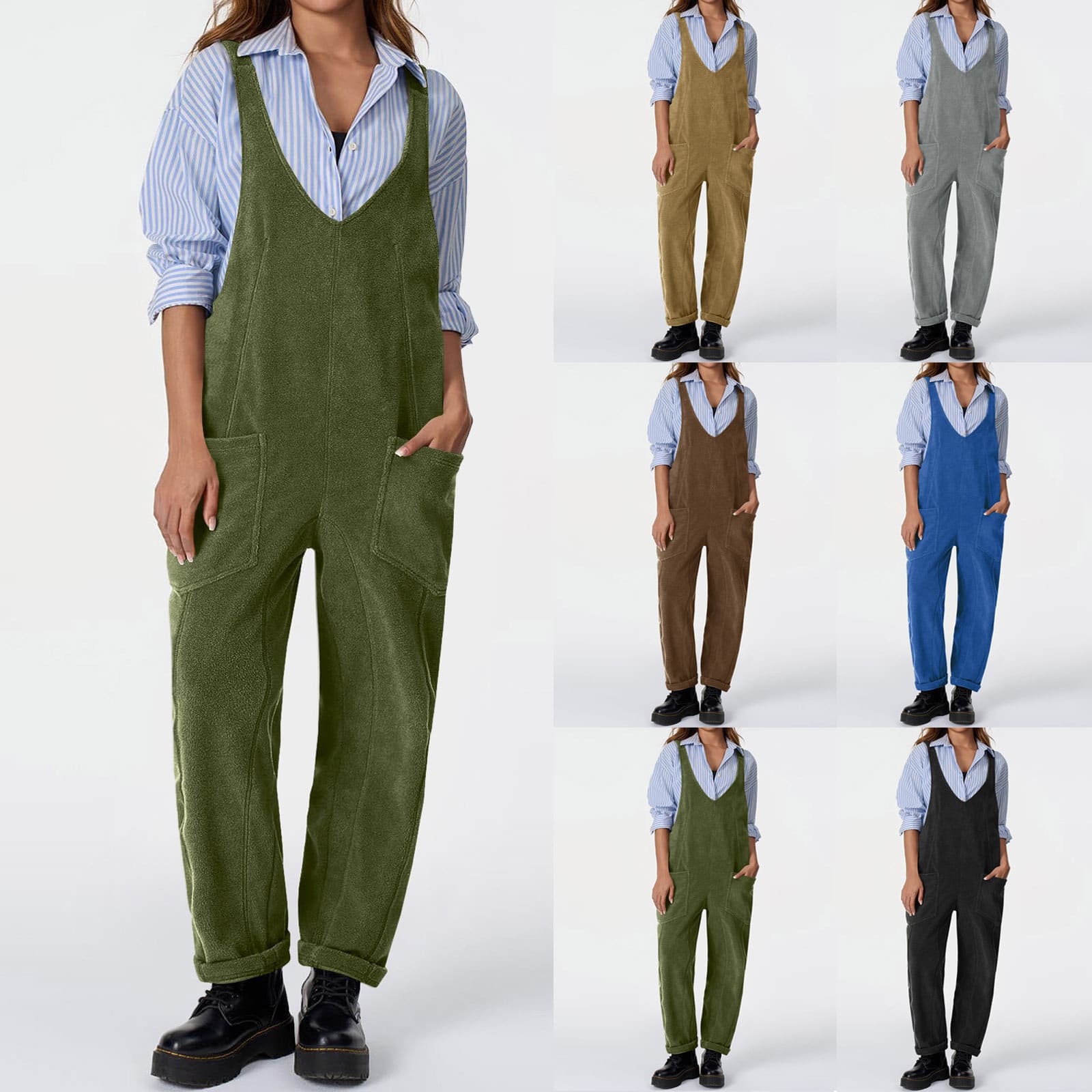 Casual Suspender Trousers Polar Fleece Tooling Style Jumpsuit view 1