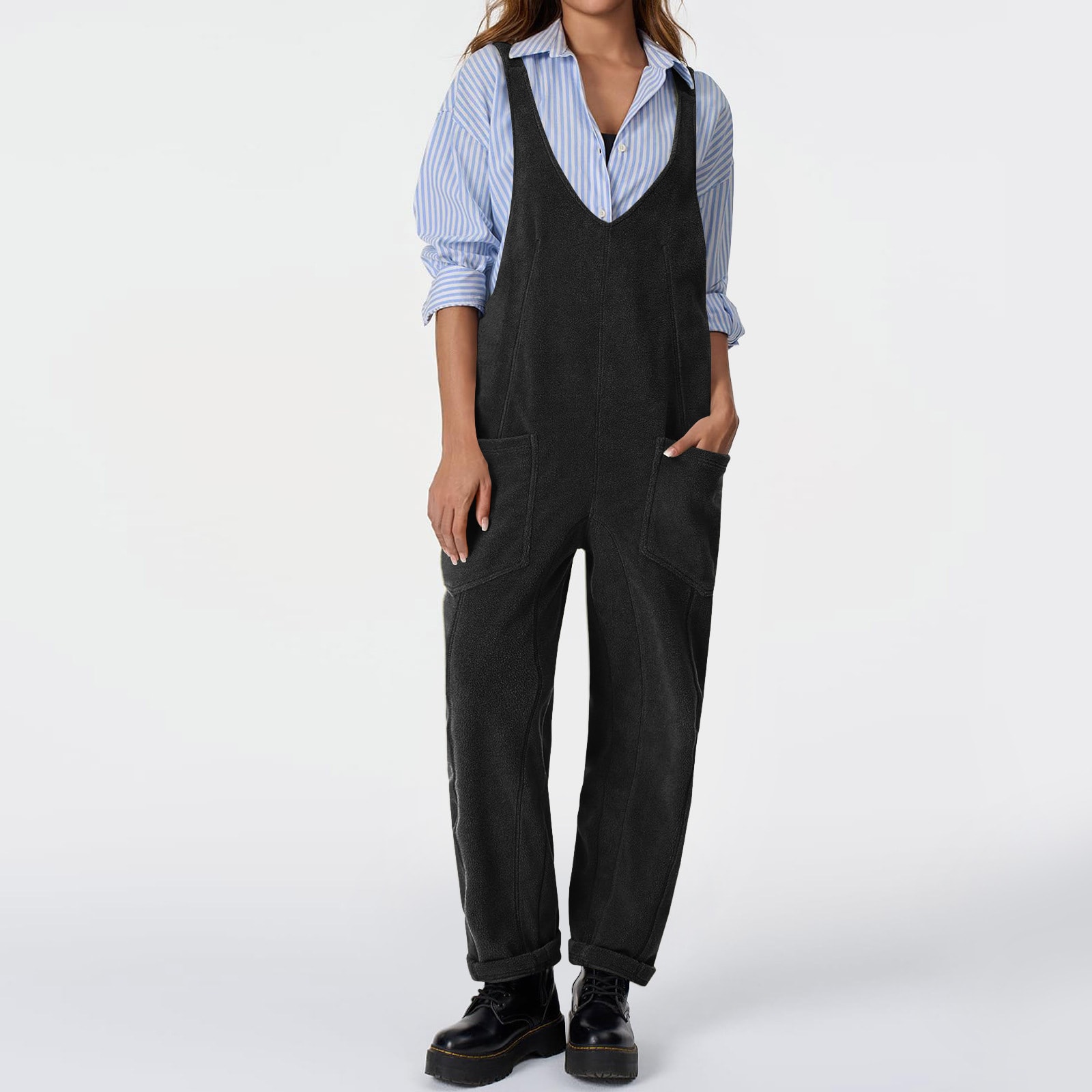 Casual Suspender Trousers Polar Fleece Tooling Style Jumpsuit view 3