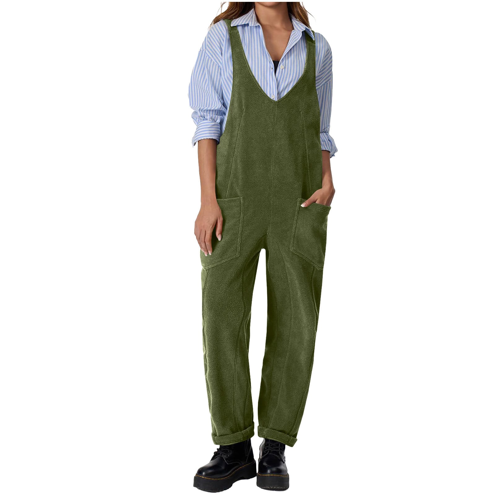 Casual Suspender Trousers Polar Fleece Tooling Style Jumpsuit view 7