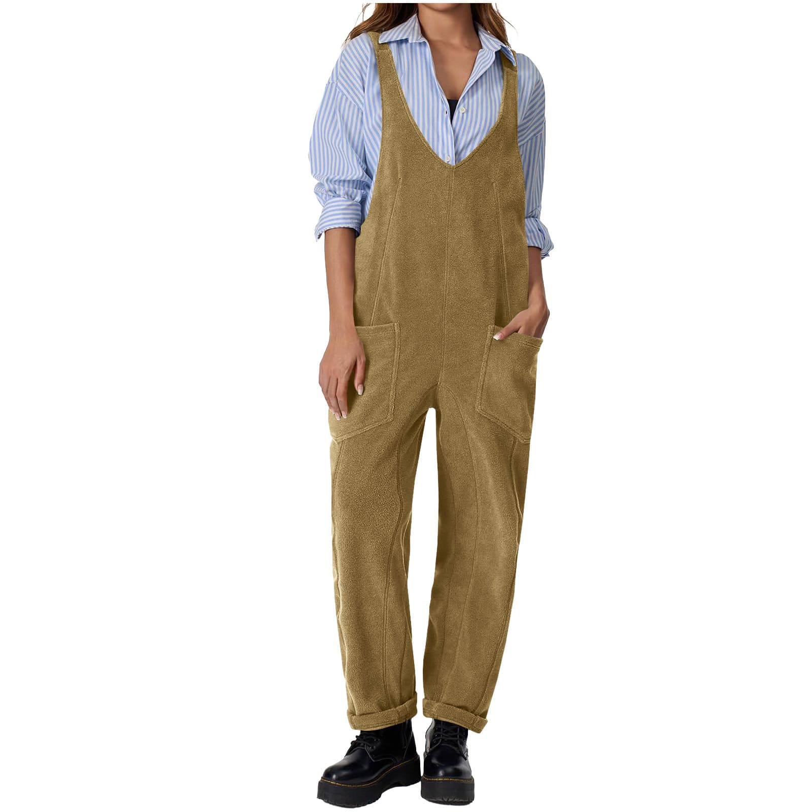 Casual Suspender Trousers Polar Fleece Tooling Style Jumpsuit view 4