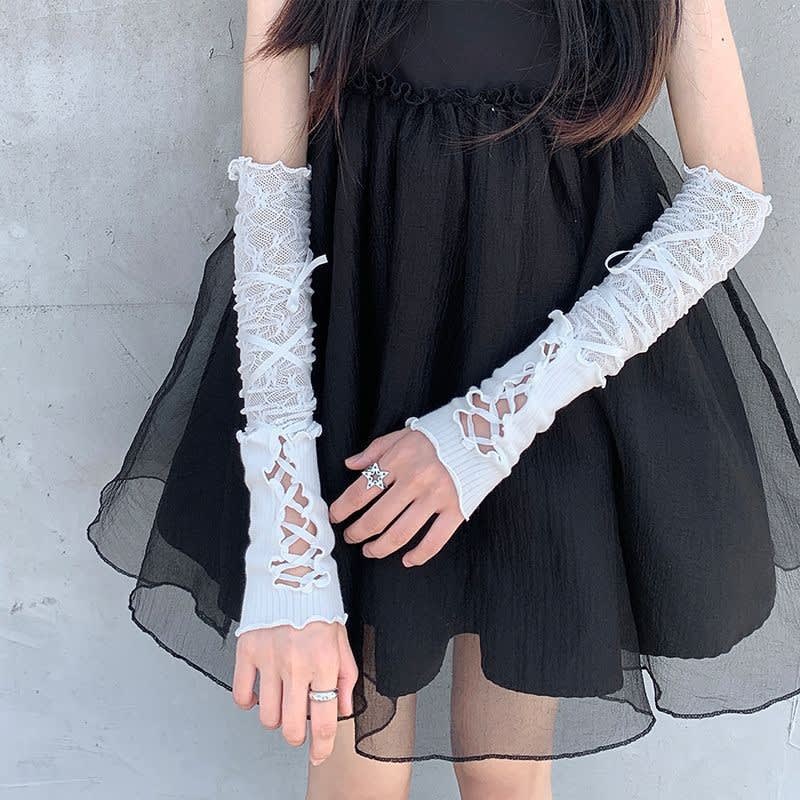 Lace-up Oversleeves Jk Girl Open Finger Cos Gloves view 9
