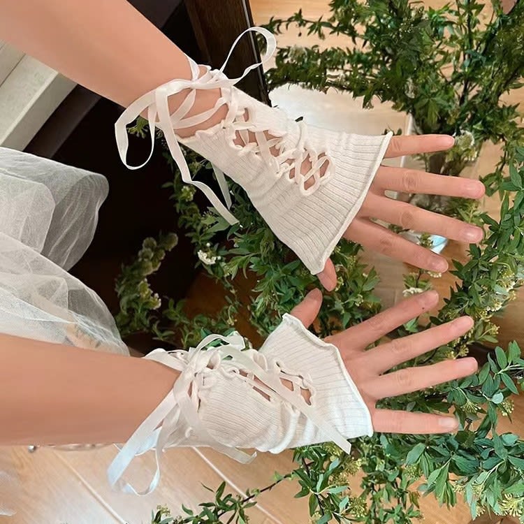 Lace-up Oversleeves Jk Girl Open Finger Cos Gloves view 2
