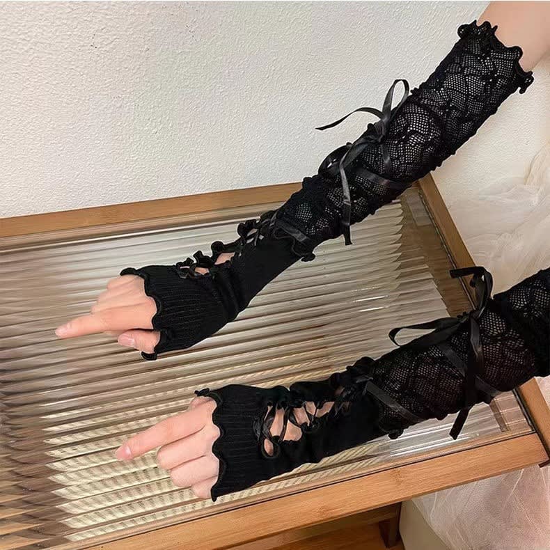 Lace-up Oversleeves Jk Girl Open Finger Cos Gloves view 8
