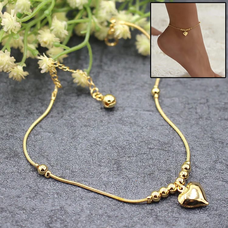 Gothic Gold Color Heart Pendant Anklet For Women Ball Beaded Anklet Vintage Chunky Jewelry view 7
