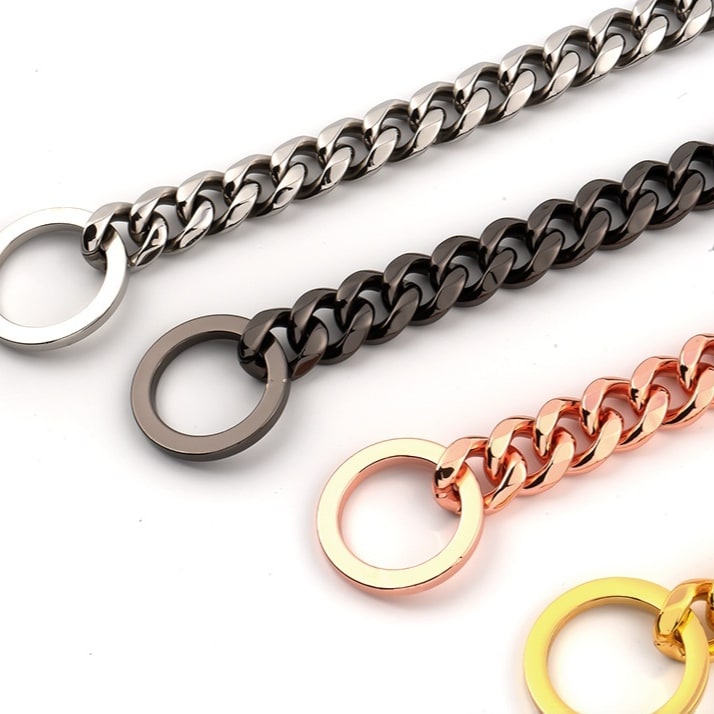 Titanium Steel Metal Hip Hop Pet 15mm Gold Stainless Steel Dog Leash view 5