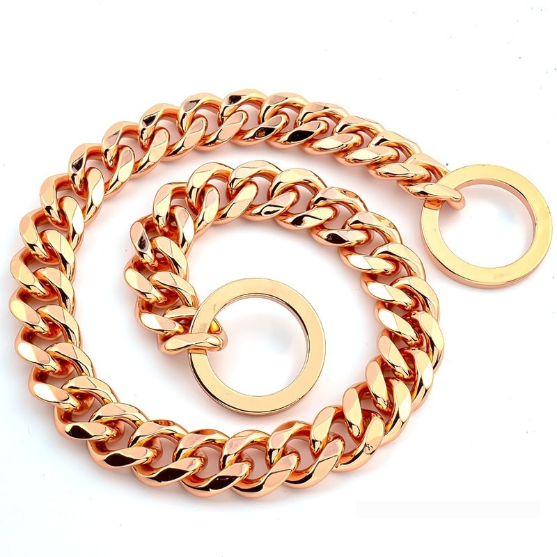 Titanium Steel Metal Hip Hop Pet 15mm Gold Stainless Steel Dog Leash view 7