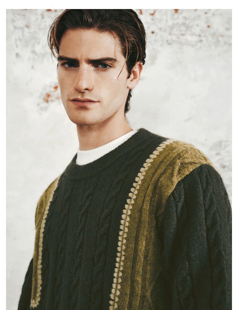 Men's Retro Casual Contrast Color Patchwork Round Neck Knitwear view 6