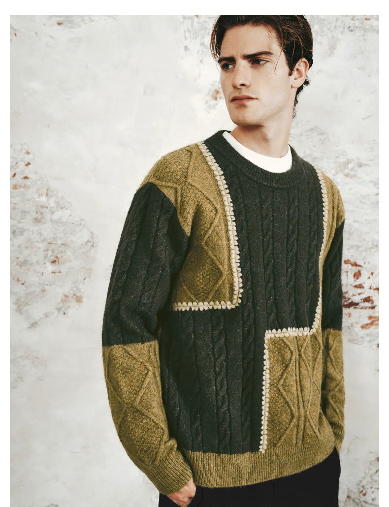 Men's Retro Casual Contrast Color Patchwork Round Neck Knitwear view 5