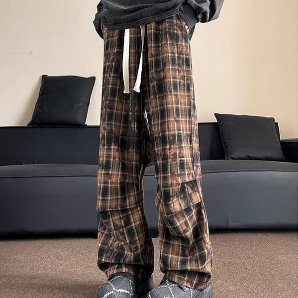 Plaid Retro Wide Leg Loose Casual Pants