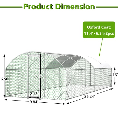 26x9x6Large Metal Chicken Coop,Walk-in Poultry Cage,Chicken Run With Waterproof Cover,Outdoor Backyard Farm,Chicken Rabbits Duck Run Pen,Easy To Assemble And Clean view 11