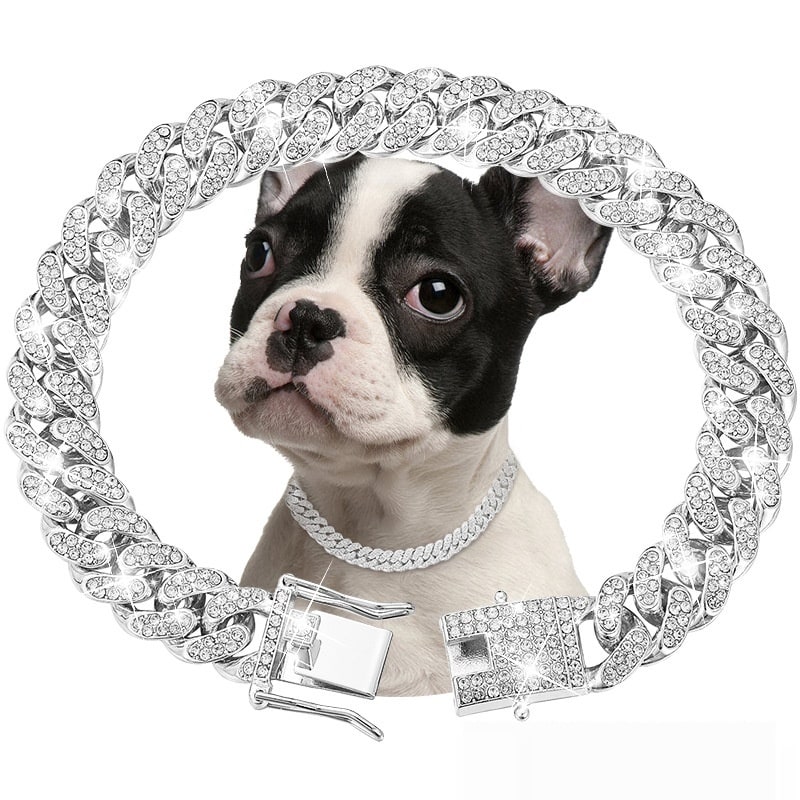 Pet Diamond Collar Cuban Link Chain Small Medium Large Dogs And Cats Necklace view 2