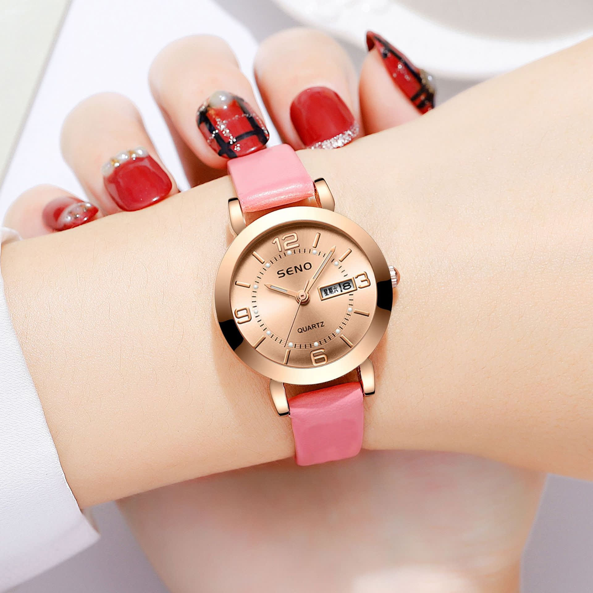 Night Light Waterproof Dual Calendar Women's Alloy Quartz Watch view 4