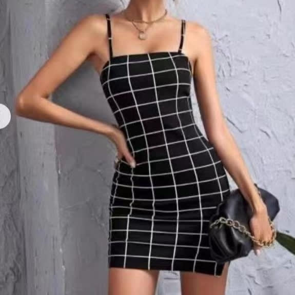 Retro Plaid Sexy Spaghetti Strap Bodycon Mini Dresses Women view 3