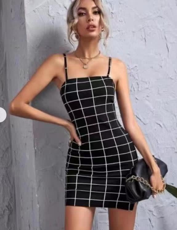 Retro Plaid Sexy Spaghetti Strap Bodycon Mini Dresses Women view 5