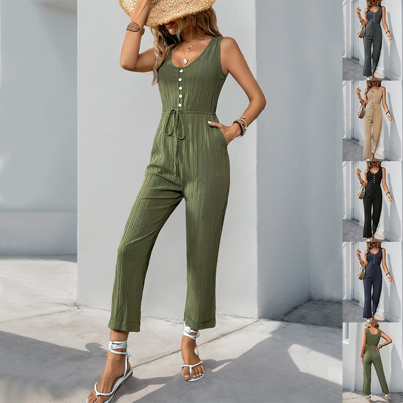 V-neck Sleeveless Jumpsuit With Belt And Pockets Summer Fashion Beach Pants Women's Clothing view 7