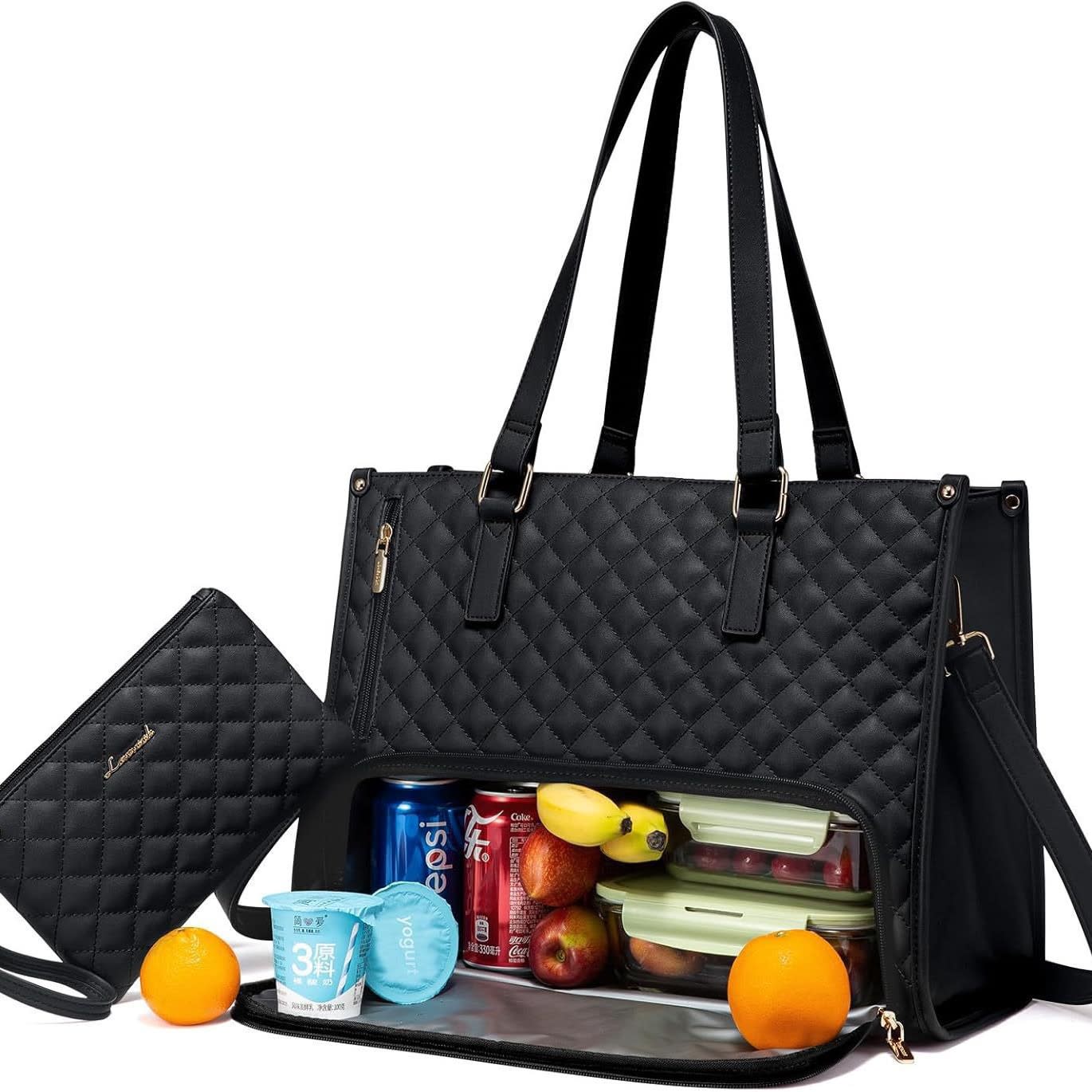 Convenient Commute New Lunch Bag Women's Insulated Lunch Box Women's Leak-proof Large Purse Diagonal Computer Storage view 14
