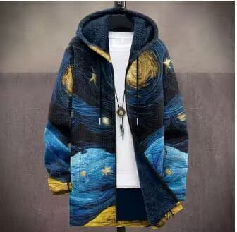 Digital Printed Hat Cardigan Men's Mid-length Trench Coat view 10