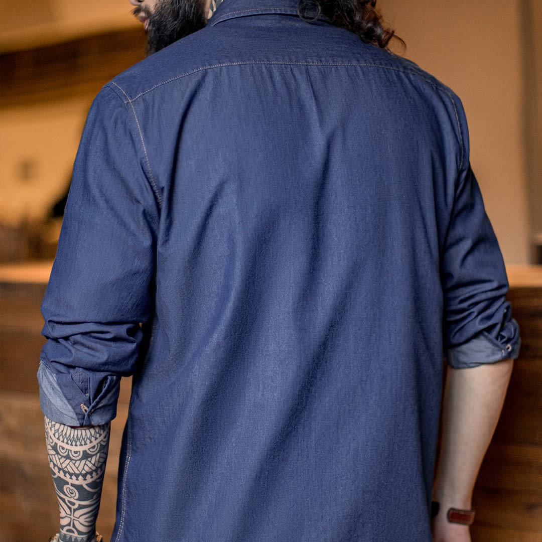 Men's American Retro Single Pocket Workwear Denim Shirt view 5