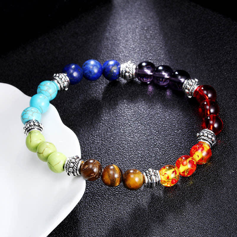 Natural Stone Colorful Chakra Energy Yoga Bracelet view 12