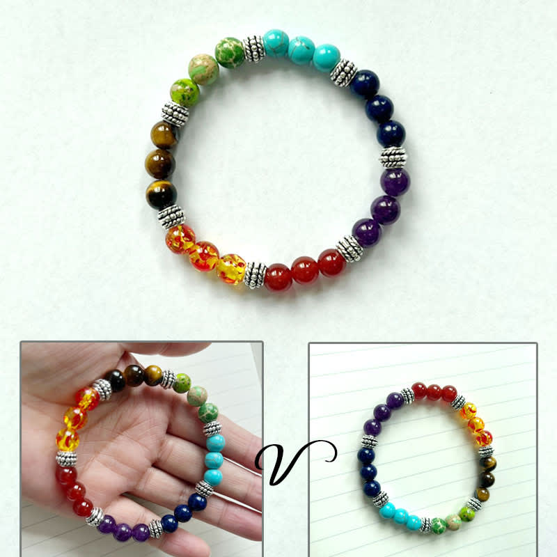 Natural Stone Colorful Chakra Energy Yoga Bracelet view 5