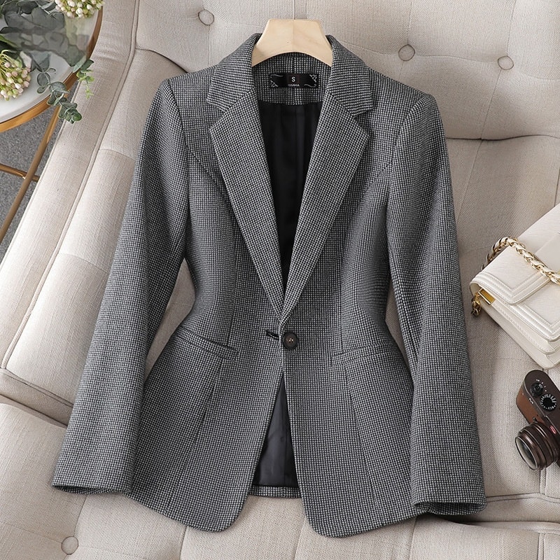 Women's Fashion Houndstooth Small Suit Jacket view 3