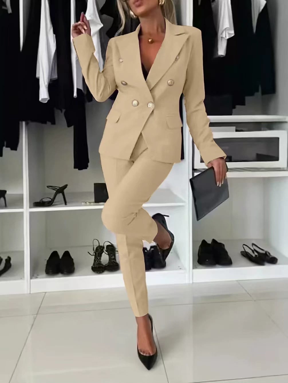 New All-matching Casual Suit Lapel Button-down Jacket And Slim-fit Trousers For Women's Office Business Set Clothing view 4