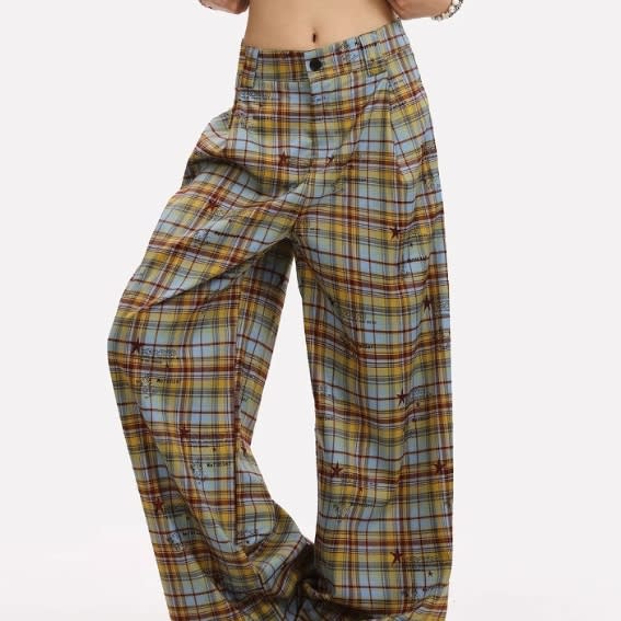 American Retro Contrast Color Striped Graffiti Wide-leg Casual Pants view 3