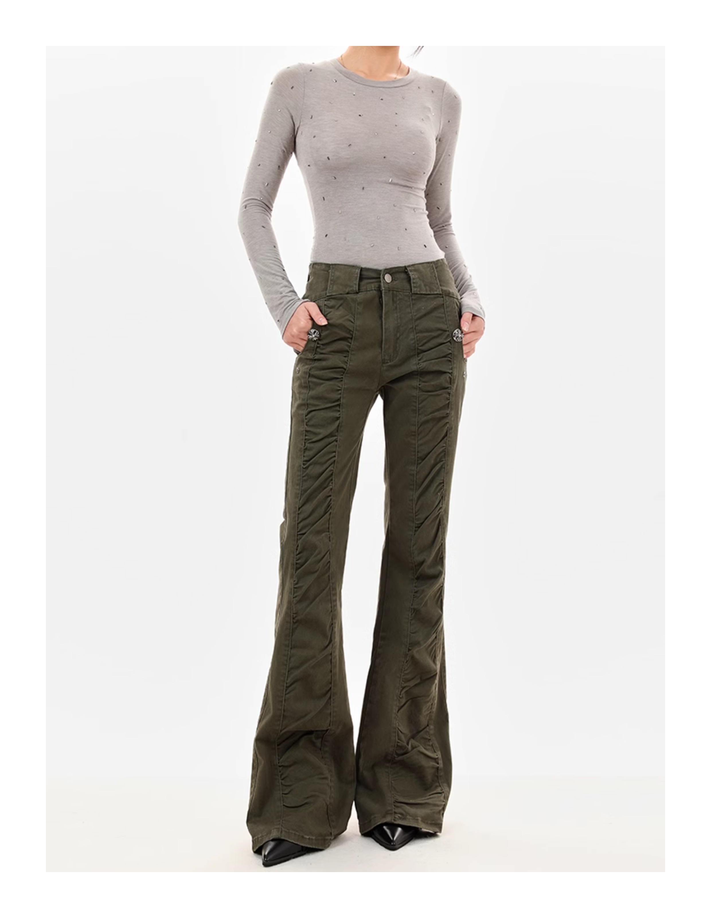 American-style Vintage Crumpled Low Waist Skinny Jeans view 5
