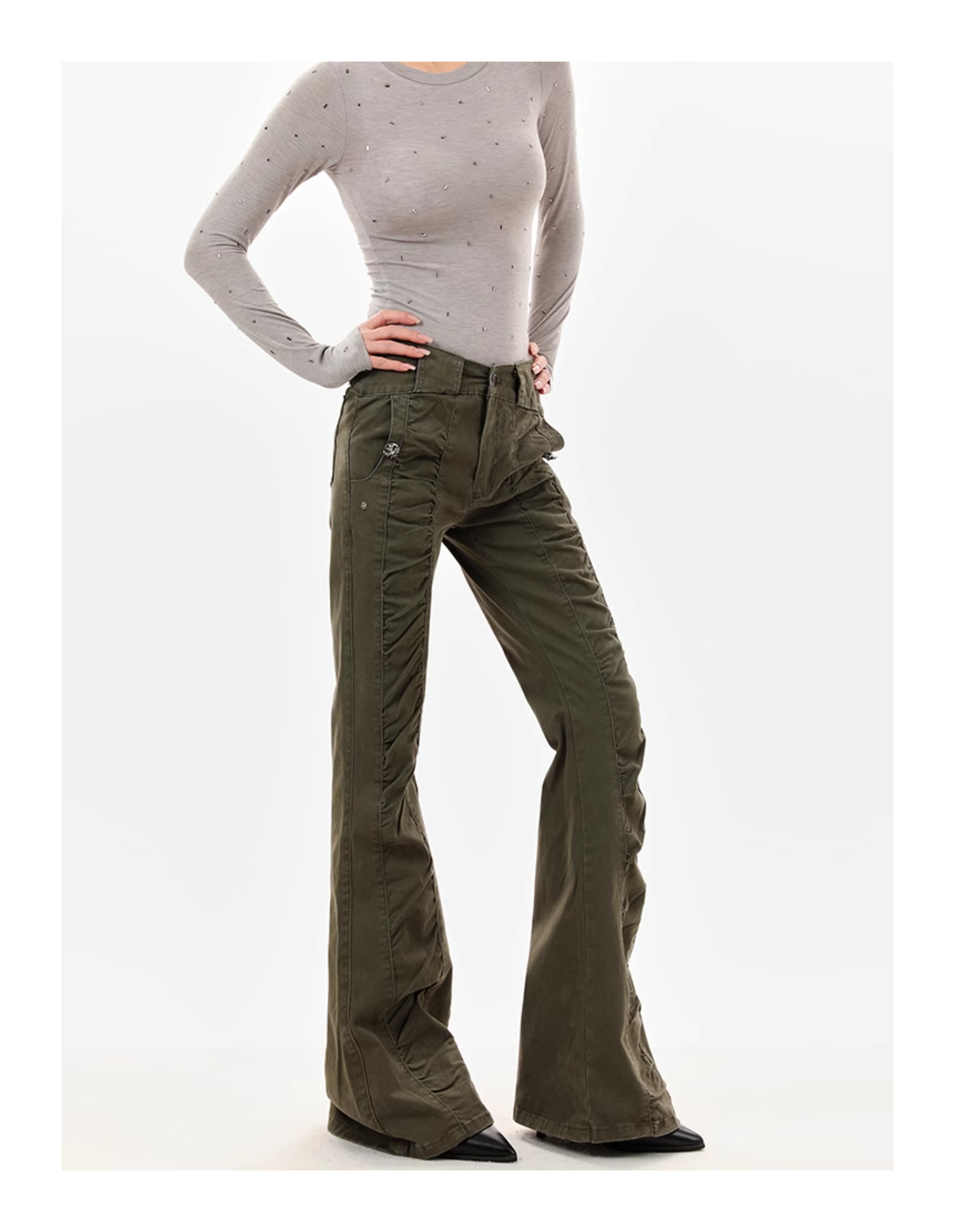 American-style Vintage Crumpled Low Waist Skinny Jeans