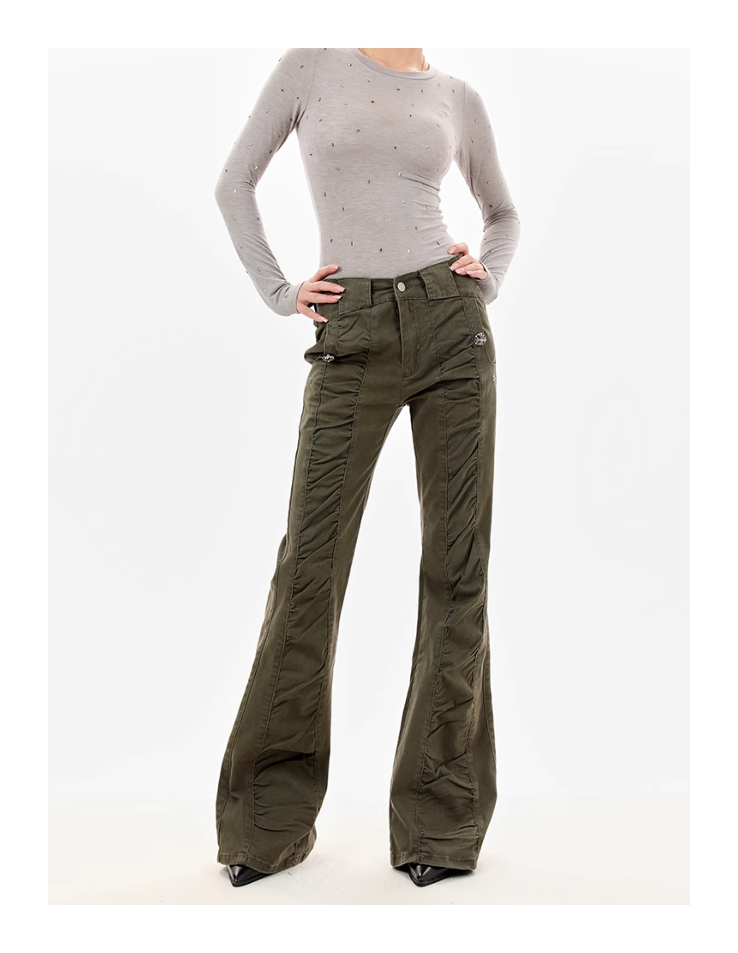 American-style Vintage Crumpled Low Waist Skinny Jeans view 4