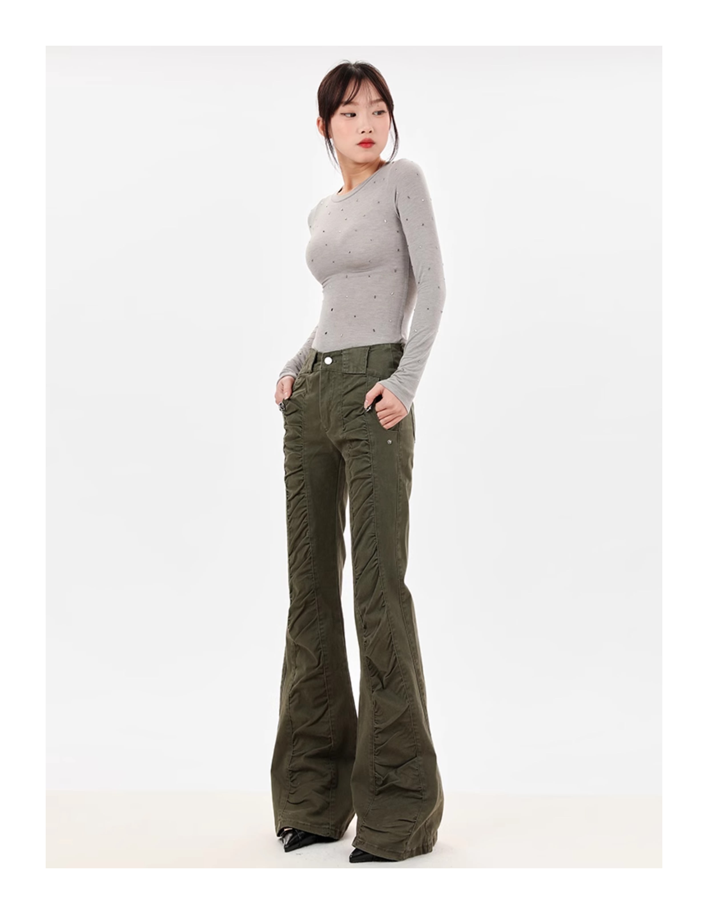 American-style Vintage Crumpled Low Waist Skinny Jeans view 2
